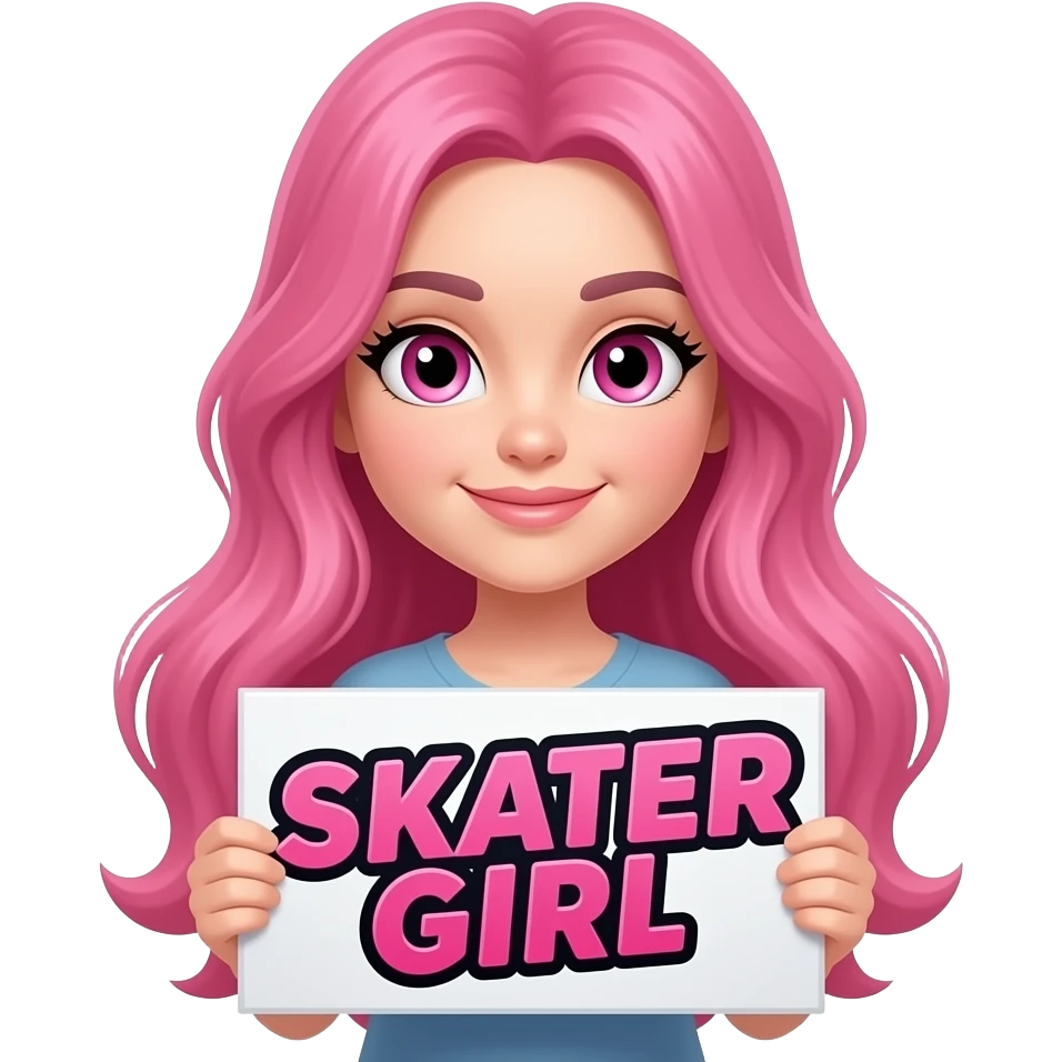 sexy girl with long pink hair and pink eyes holding SKATER GIRL sign emoji