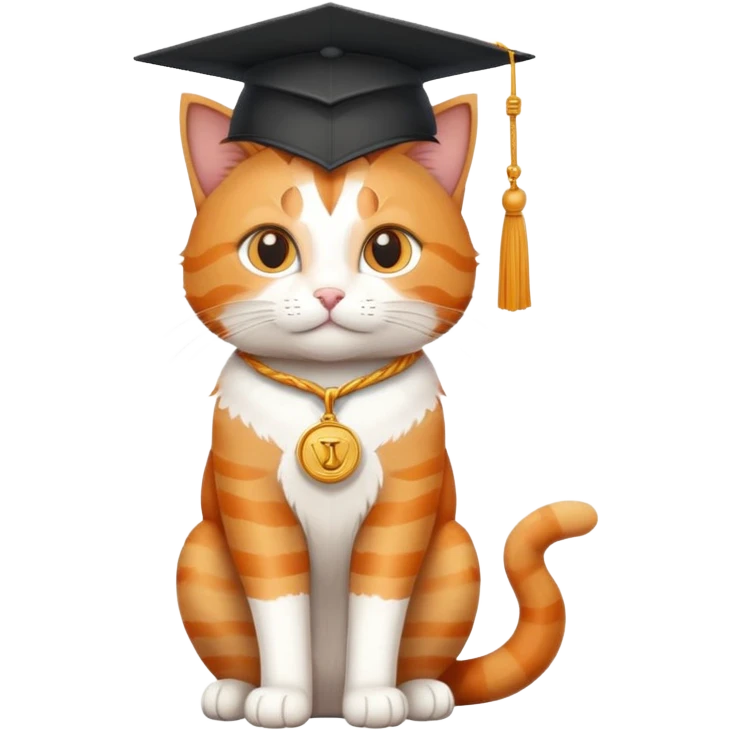 cat sitting, graduation cap on head, scales of justice in front emoji