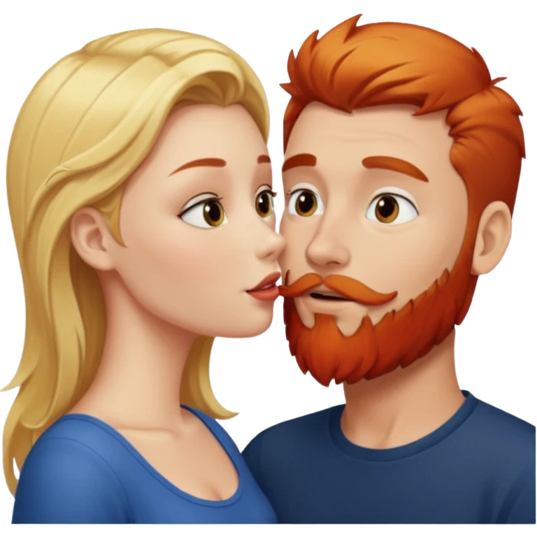 Blonde girl kissing man with red beard emoji