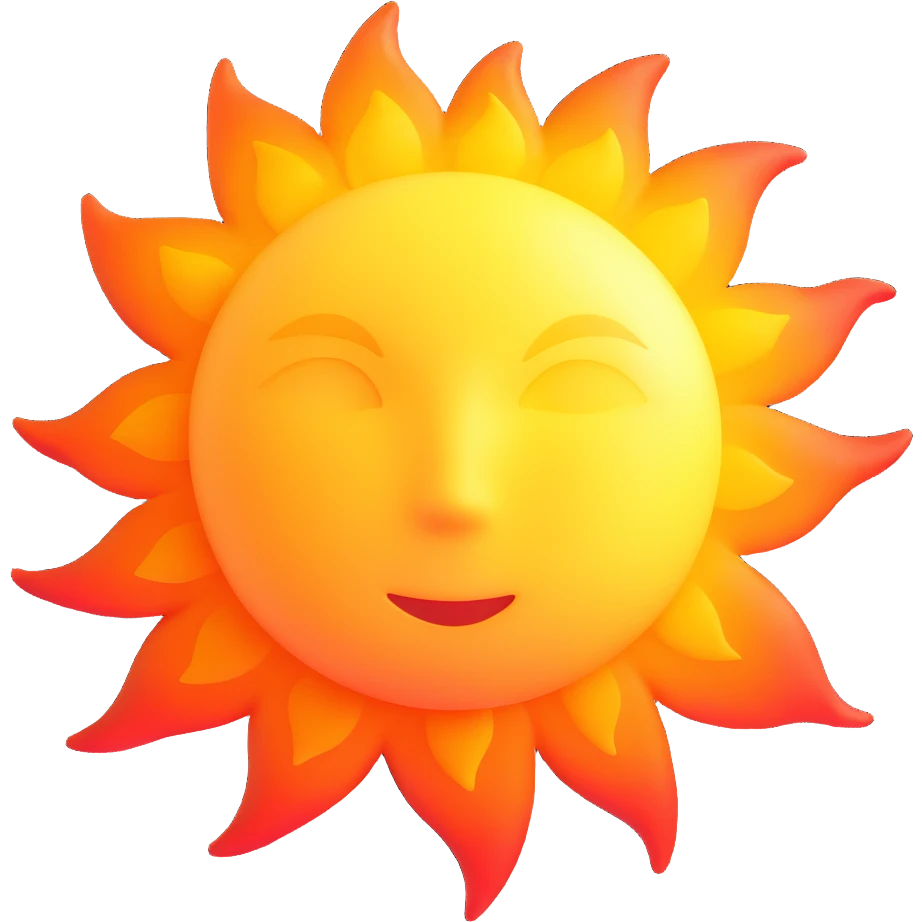 scientific sun star emoji with burning surface, solar flares, bright yellow-white, orange and red hues, realistic, radiant, no face, simple and round emoji