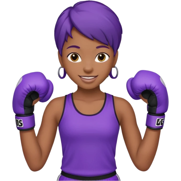 now make a girl whose black in purple kickboxing full shirt emoji