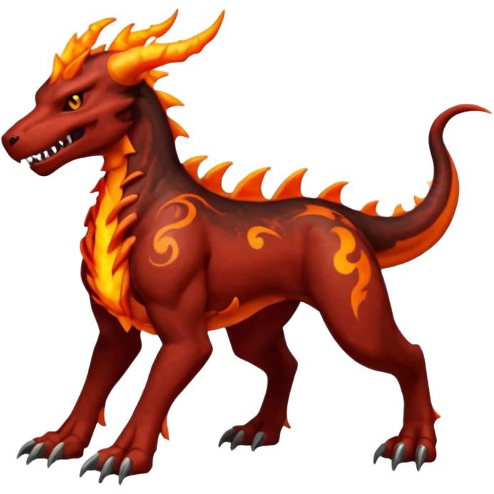 Copper-Bronze Molten-Lava Glow-Cracked Fiery-Runed Draconic Houndoom-Garchomp-hybrid-creature (full body) emoji