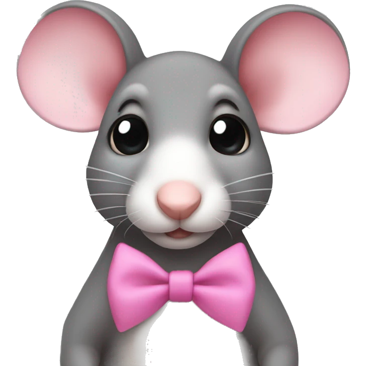 Rat with cute eyes wearing a pink bow on the head emoji
