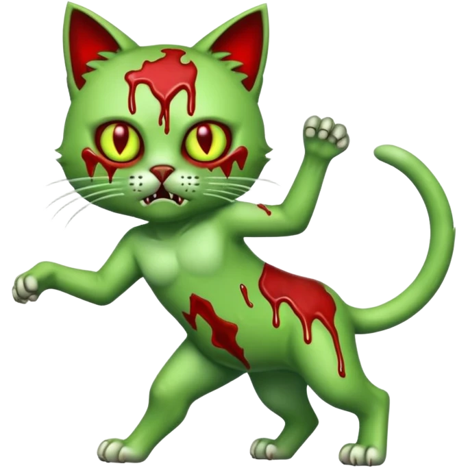 bloody green zombie cat full body with action pose emoji
