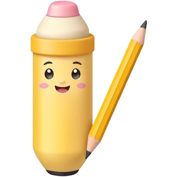Cute Kawaii Fat Pencil, round and chunky, soft pastel yellow with a cute eraser cap, tiny winking face, glowing highlights, cheerful and ready for doodles! emoji