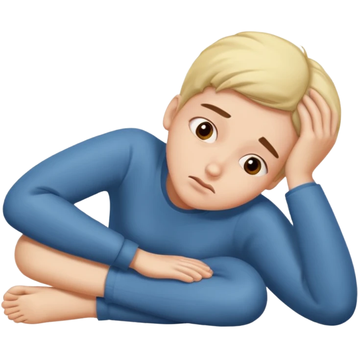Bored face with hands on face laying on stomach with feet kicked up behind head emoji