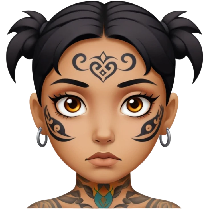 girl with bold face tattoos, serious expression emoji
