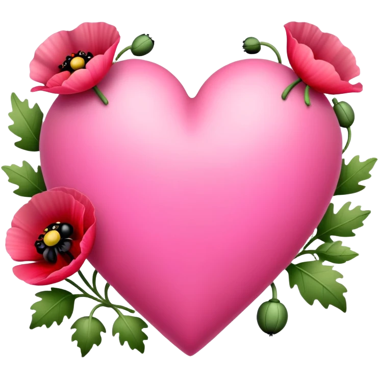 pink heart with poppies and ladybugs inside emoji