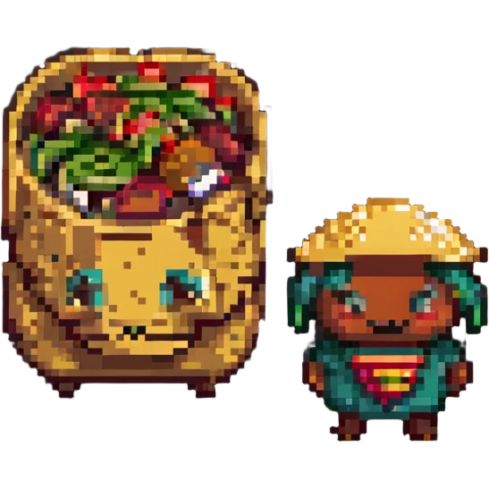 a fajita and a taco in a dramatic duel, pixel art style emoji