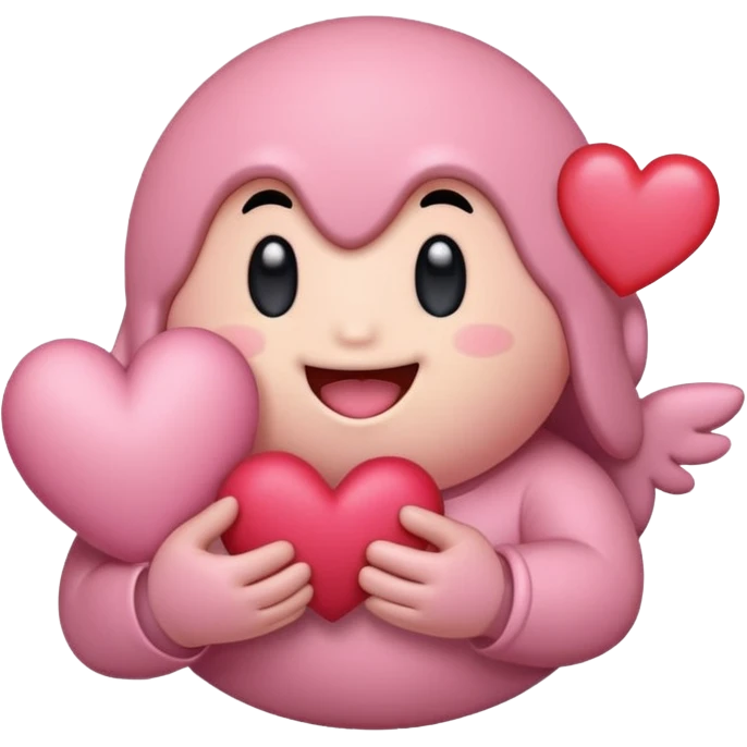create a chibi sticker of Kirby smiling with a heart in his hands emoji