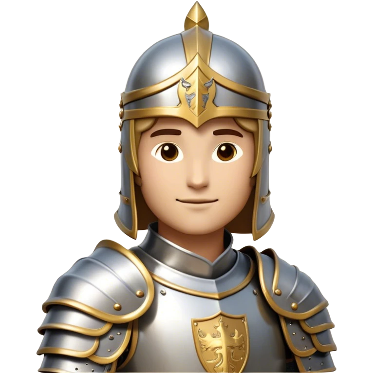 Clash of Clans aesthetic: Beautiful and Majestic Knight Portrait Emoji, Rendered in serene valor with a gentle, confident smile and regal bearing, showcasing a refined, elegantly armored form with polished heraldic accents and softly closed eyes in natural skin tone, Simplified yet exquisitely endearing features, highly detailed, glowing with a soft, majestic light, high shine, calm and heroic, stylized with an air of timeless chivalric grace, soft glowing outline, capturing the essence of a majestic knight whose noble spirit inspires epic quests! emoji
