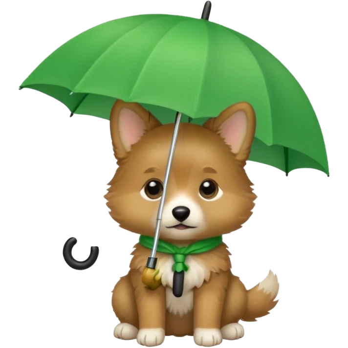 baby dog hold small green umbrella emoji