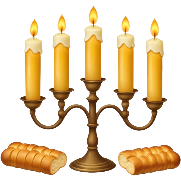 Shabbat two candles in candlesticks and hala bread  emoji