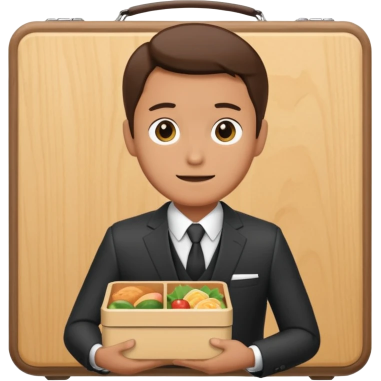 man with suit holding bento box emoji
