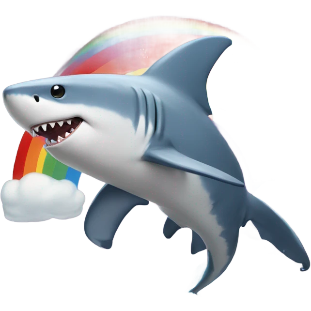 Shark with legs, riding a unicorn over a rainbow emoji