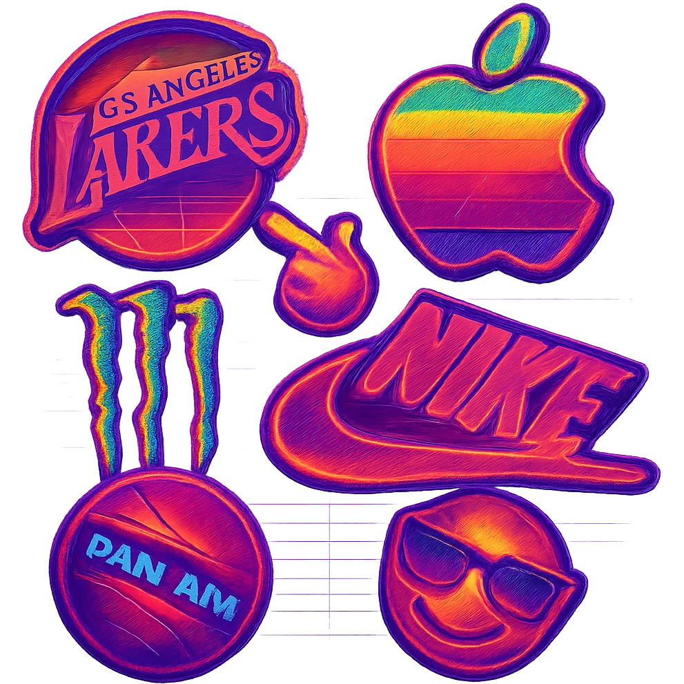 A neon synthwave sunset with grid emoji