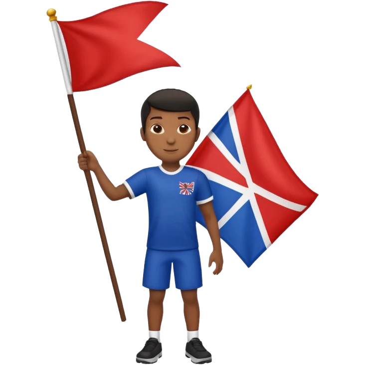 A black boy holding a big team flag, waving it proudly with a determined expression full body emoji