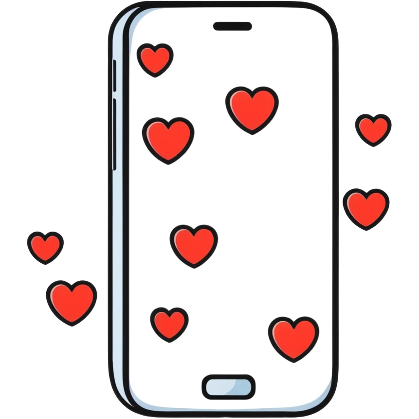 Smartphone with social media notifications and hearts floating emoji