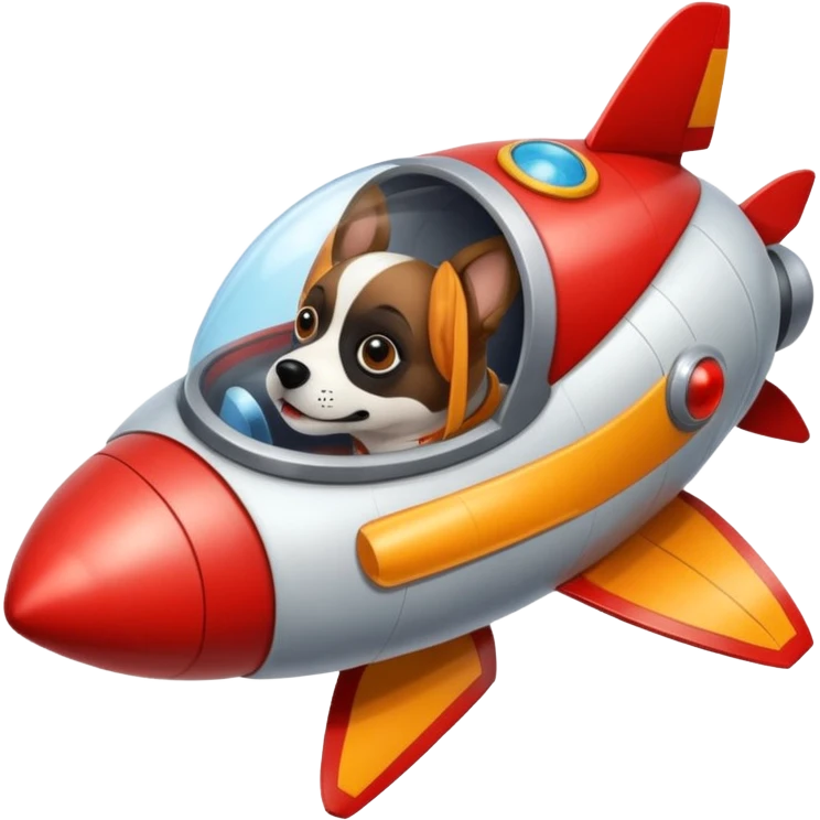 Dog in rocketship with black nose and brown body emoji