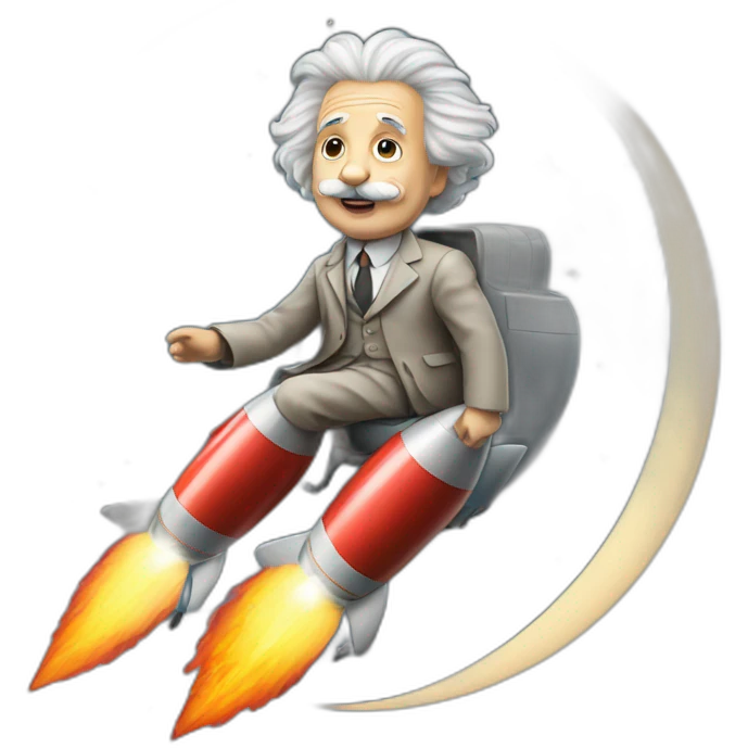 alfred einstein riding a rocket to the moon emoji