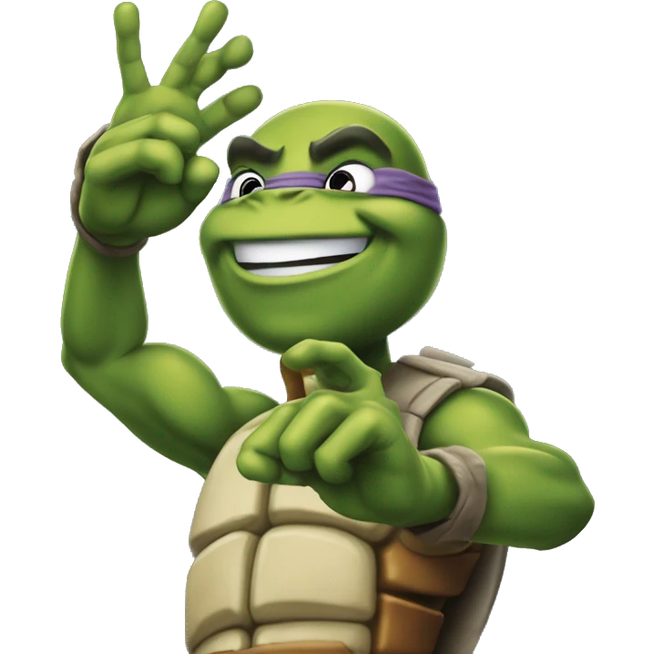 Leonardo from Teenage Mutant Ninja Turtles 2007 shows "like" using his hands emoji