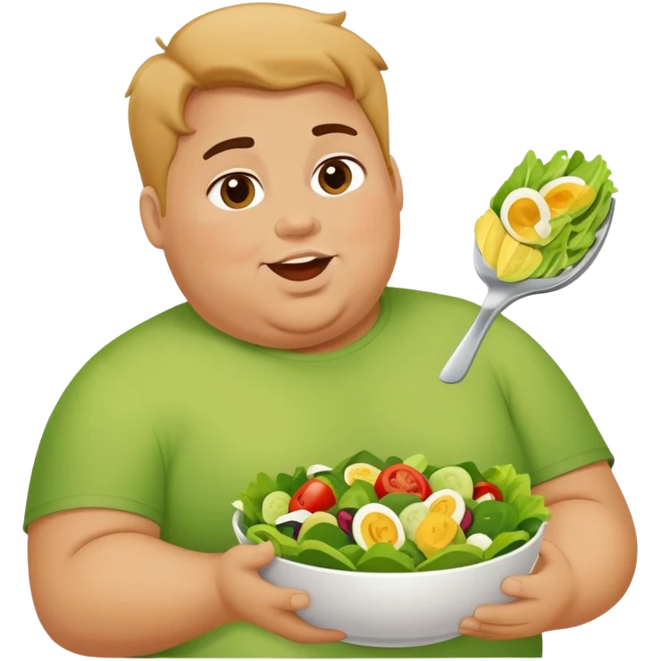 A fat person eating a healthy salad emoji