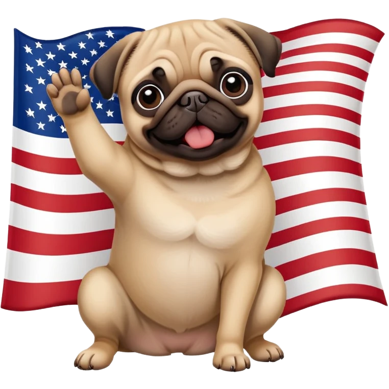 Pug in front of American flag emoji
