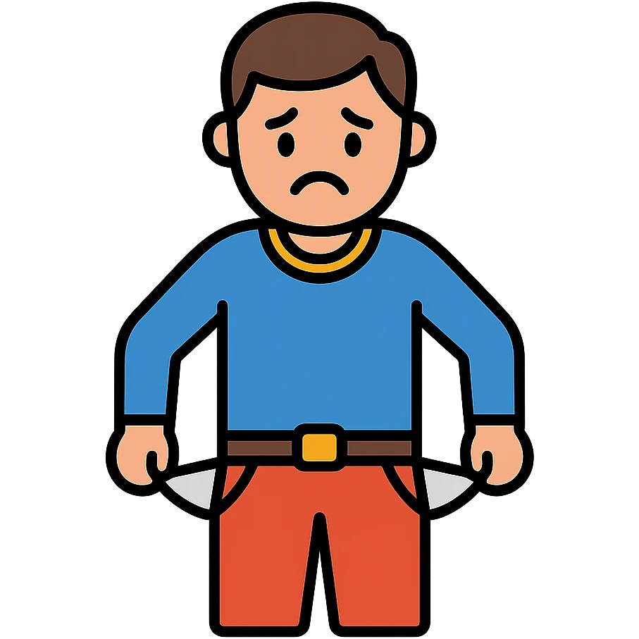 sad man with empty, turned-out pockets colored icon emoji