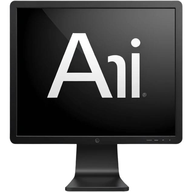 Minimalistic flat vector icon, iOS style, thin black contour on white background. Adobe Illustrator logo "Ai" inside a simple square, clean and modern, no text outside the logo, no shadows. Optionally placed on a minimal computer monitor outline emoji