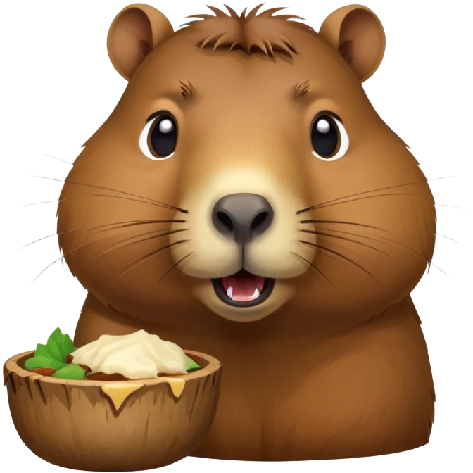 a capybara with a scared look on its face eating a cat emoji
