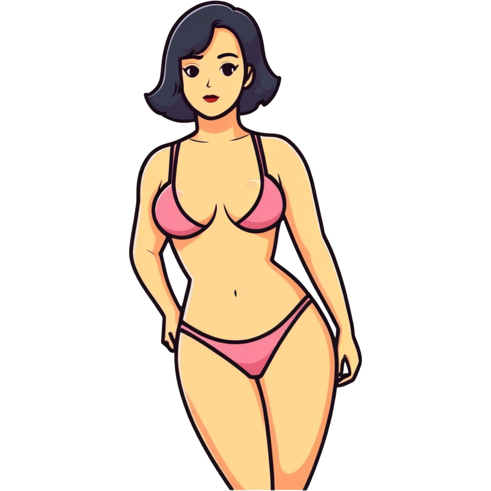 cartoon woman with exaggerated proportions, large chest emoji