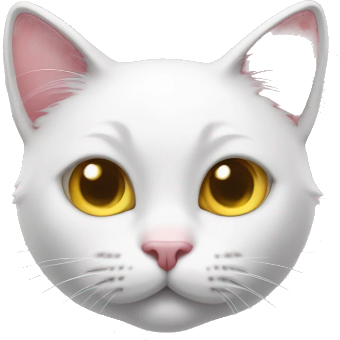 White Cat face with a yellow nose 6 whiskers 3 on each side pink bow on the right ear emoji