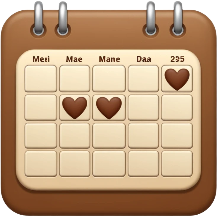 .make a November  1-30 2025 mini calendar with right brown hearts with cream colored dates wi rounded cornersI 
 emoji