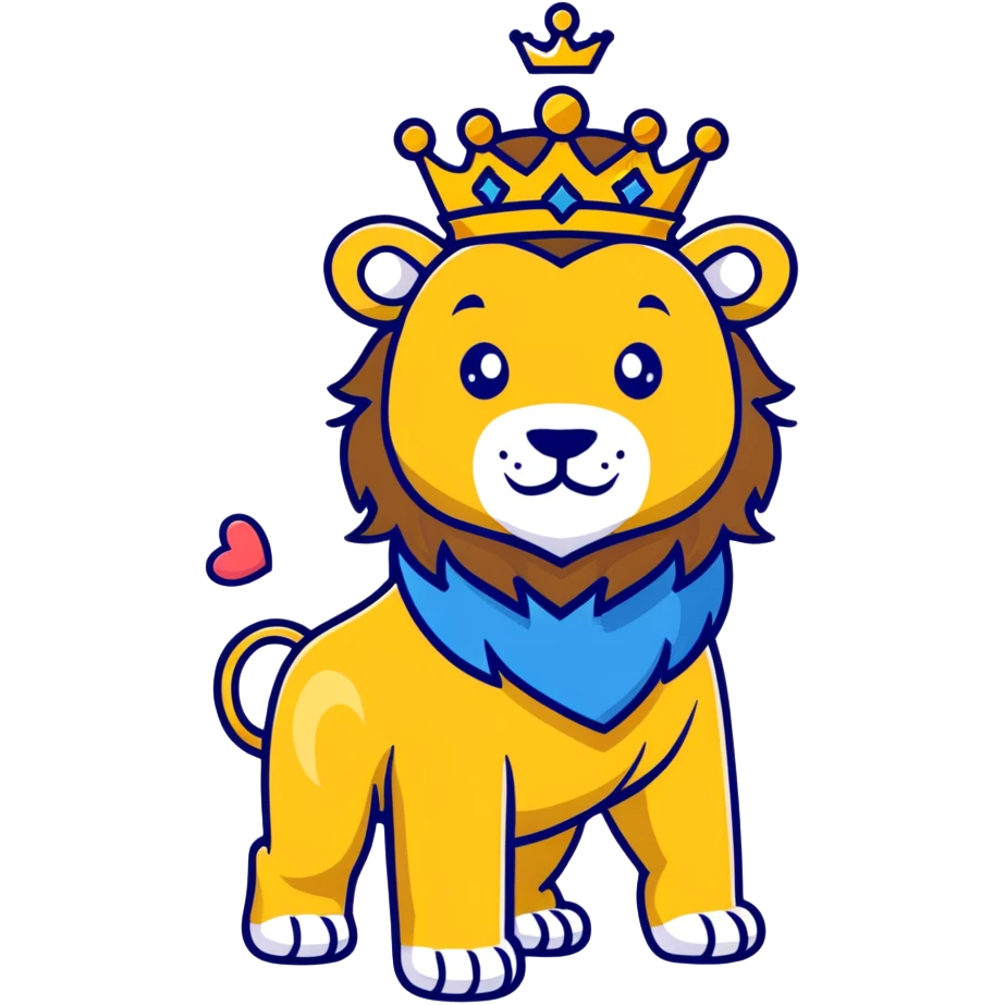 brave lion wearing a golden crown with blue hearts in New York City emoji