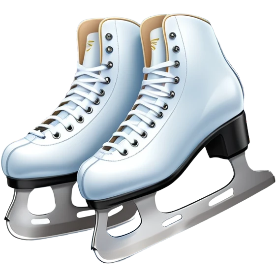 An icon showing The rink is surrounded by cheering spectators and soft arena lights, creating a beautiful, dynamic atmosphere. a pair of elegant figure skates placed on the smooth, sparkling ice of a grand ice arena. Transparent background highlights the grace and beauty of figure skating. emoji