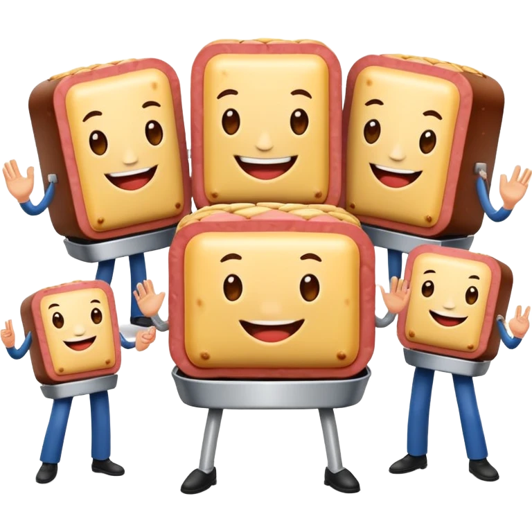 spam artists welcoming guests at a spam meat exhibition  emoji