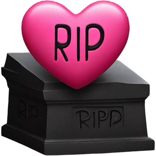  a black grave with the letters RIP on a red pink heart emoji
