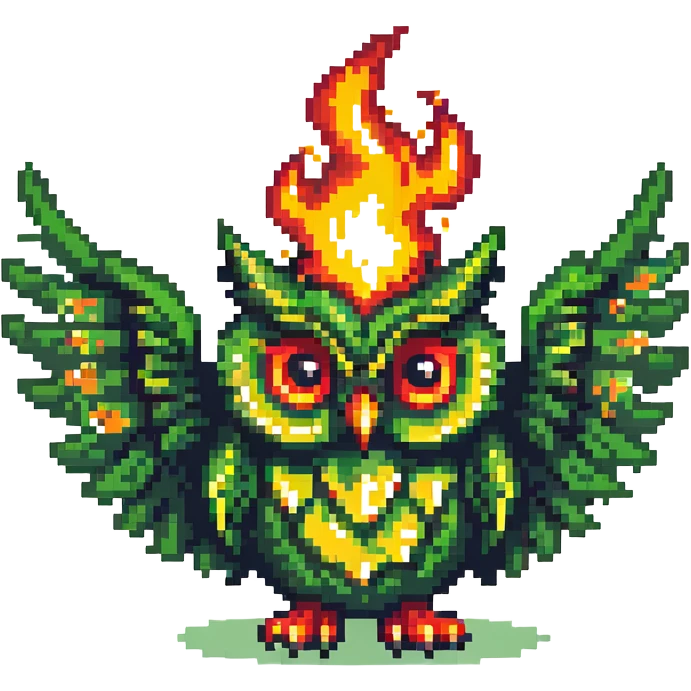 Duolingo green owl mascot with fire flames emoji