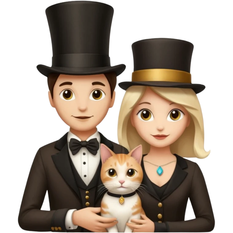 magician couple and their pet cat emoji