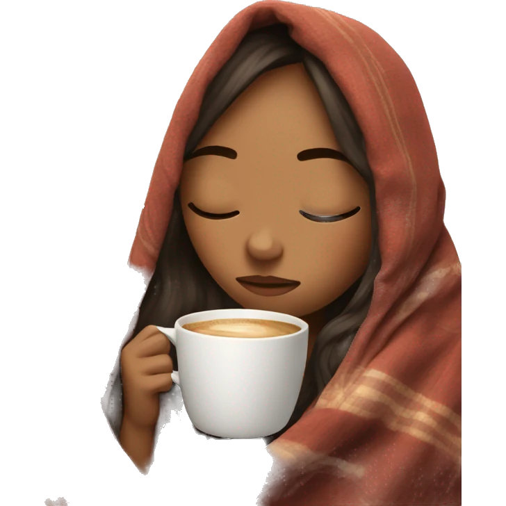 girl inside a blanket sipping coffee eyes closed emoji