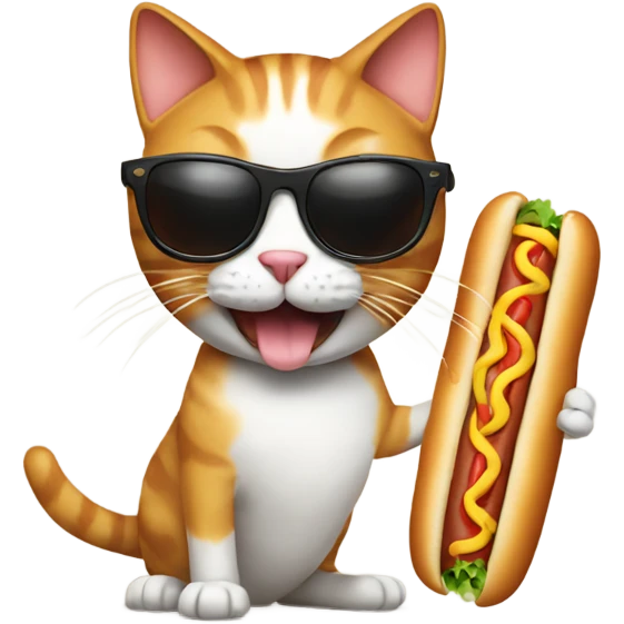 Cat wearing sunglasses eating a hot dog emoji