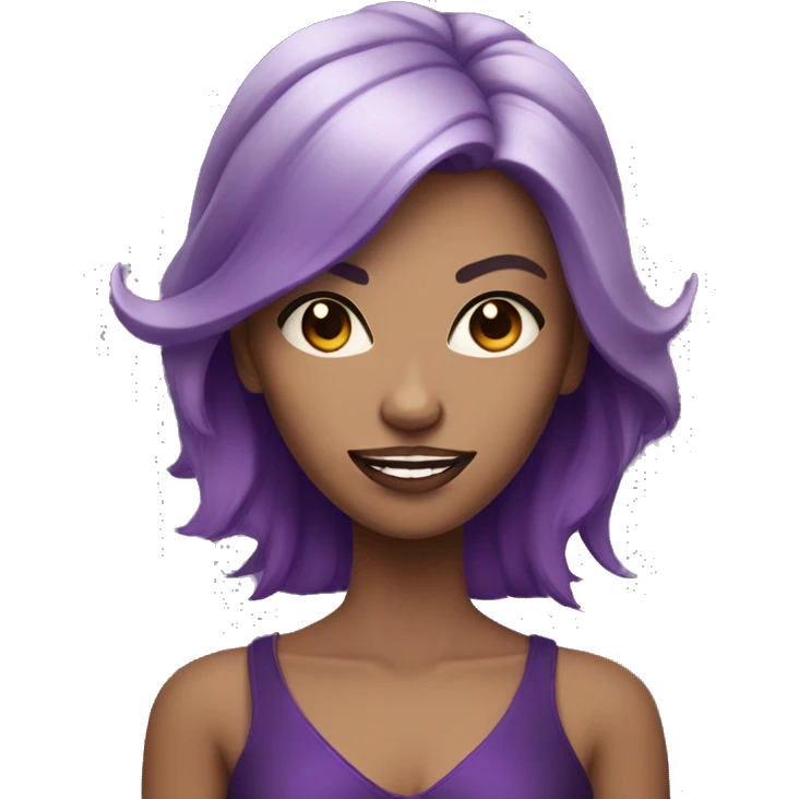Light tan woman with purple eyes, black and purple hair, and purple demon horns  emoji