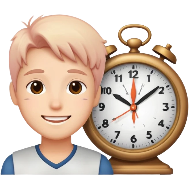 blushing smile with clock next to it emoji