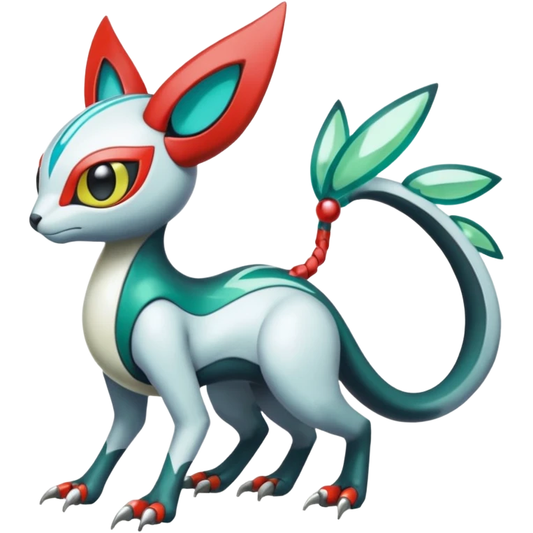 Shiny Colorful Futuristic Cyber-Vernid-Trico-Meloetta-Latias-Koraidon-Peppercat-Protogen-Pokémon-Digimon-Fakémon-fusion-hybrid-creature emoji