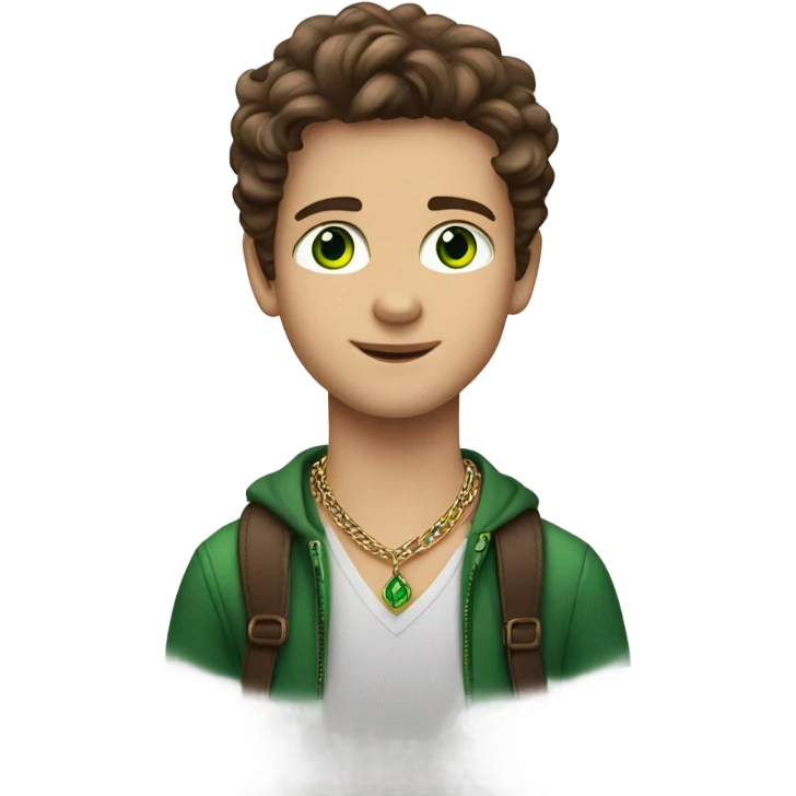 Brown hair Caucasian boy with green eyes and a David Yurman necklace who’s tall and likes music is liberal  emoji
