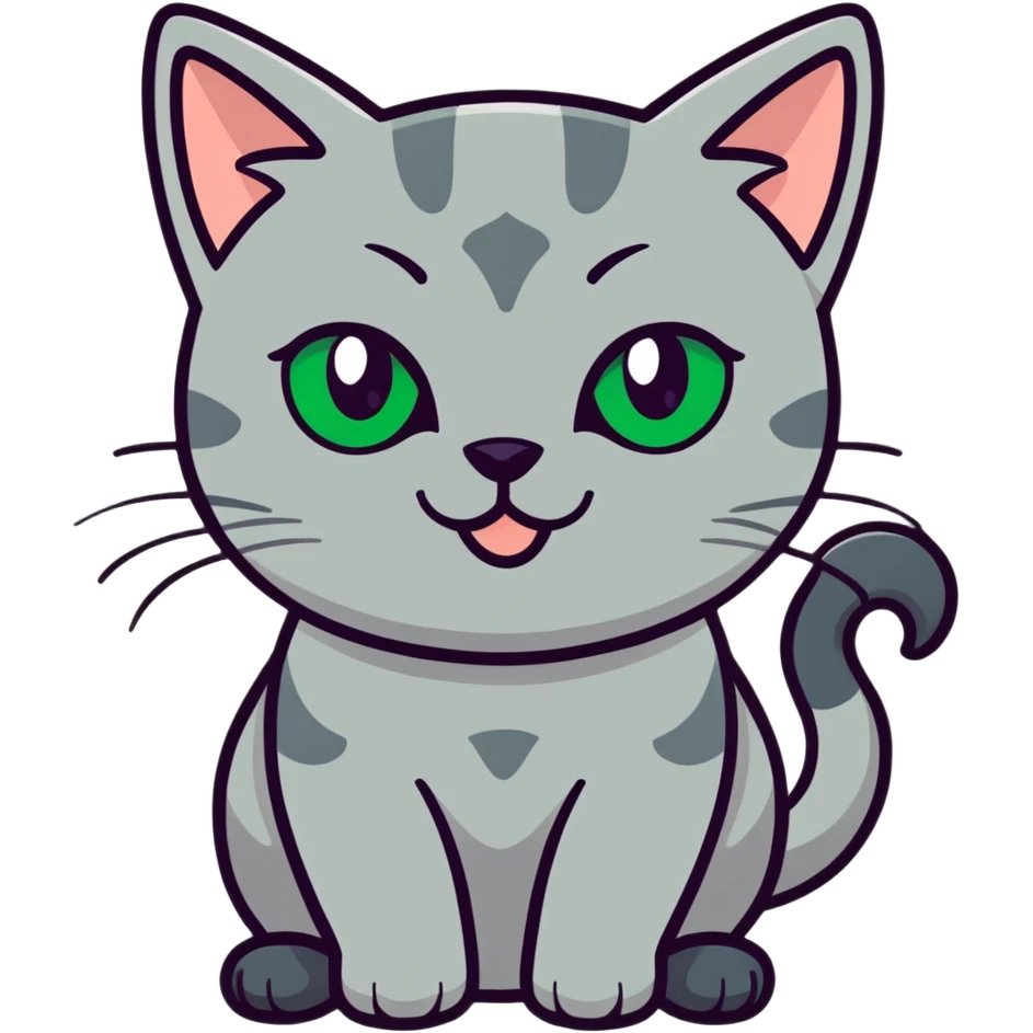Grey cat with green eyes, wink ￼ emoji