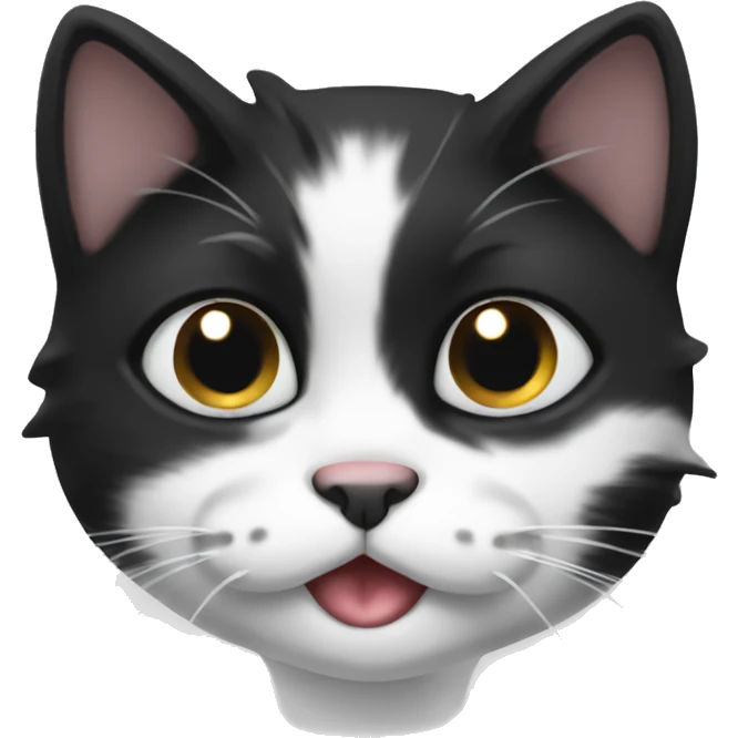 Black and white cat with smushed face emoji