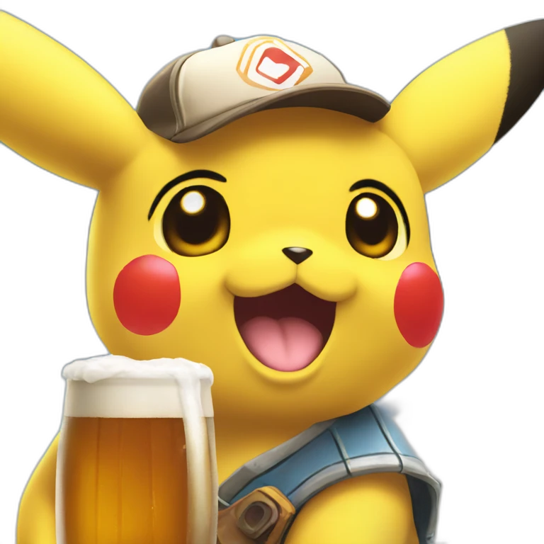 Pikachu driking beer in the hand emoji
