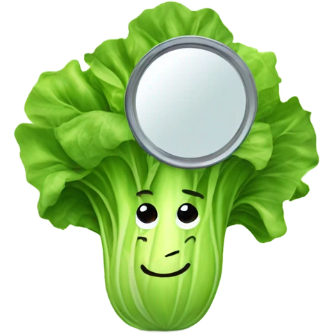 lettuce with a happy face holds a mirror in his hand and looks at it emoji