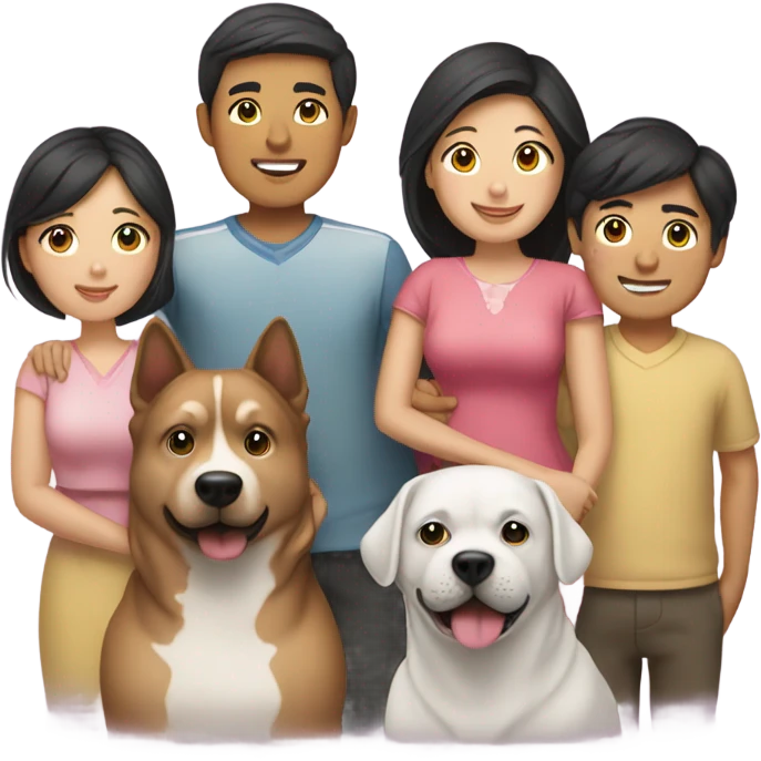 Asian married couple with 2 teenagers and 2 dogs emoji